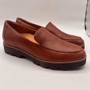 Vionic Women's Brown Leather Platform Loafers Slip Ons Kensley US Size 7